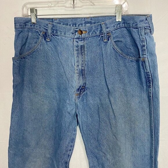 Vintage Rustler by Wrangler Blue Denim Jeans Mens 38x30 Straight Leg Mexico - Picture 2 of 6